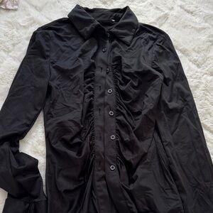 Black Ruching Button-Front Women's Top